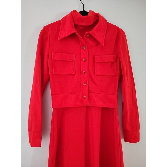 SOLD Jonathan Logan Red Orange Dress Jacket Set Vintage Polyester 16-18" PTP - Picture 3 of 12